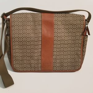 Coach Large Mini Signature Tote Khaki Tan Canvas Jacquard and Leather Trim Bag🤎